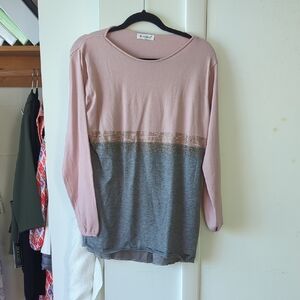 Italian Pink and Gray Long Sleeve Top